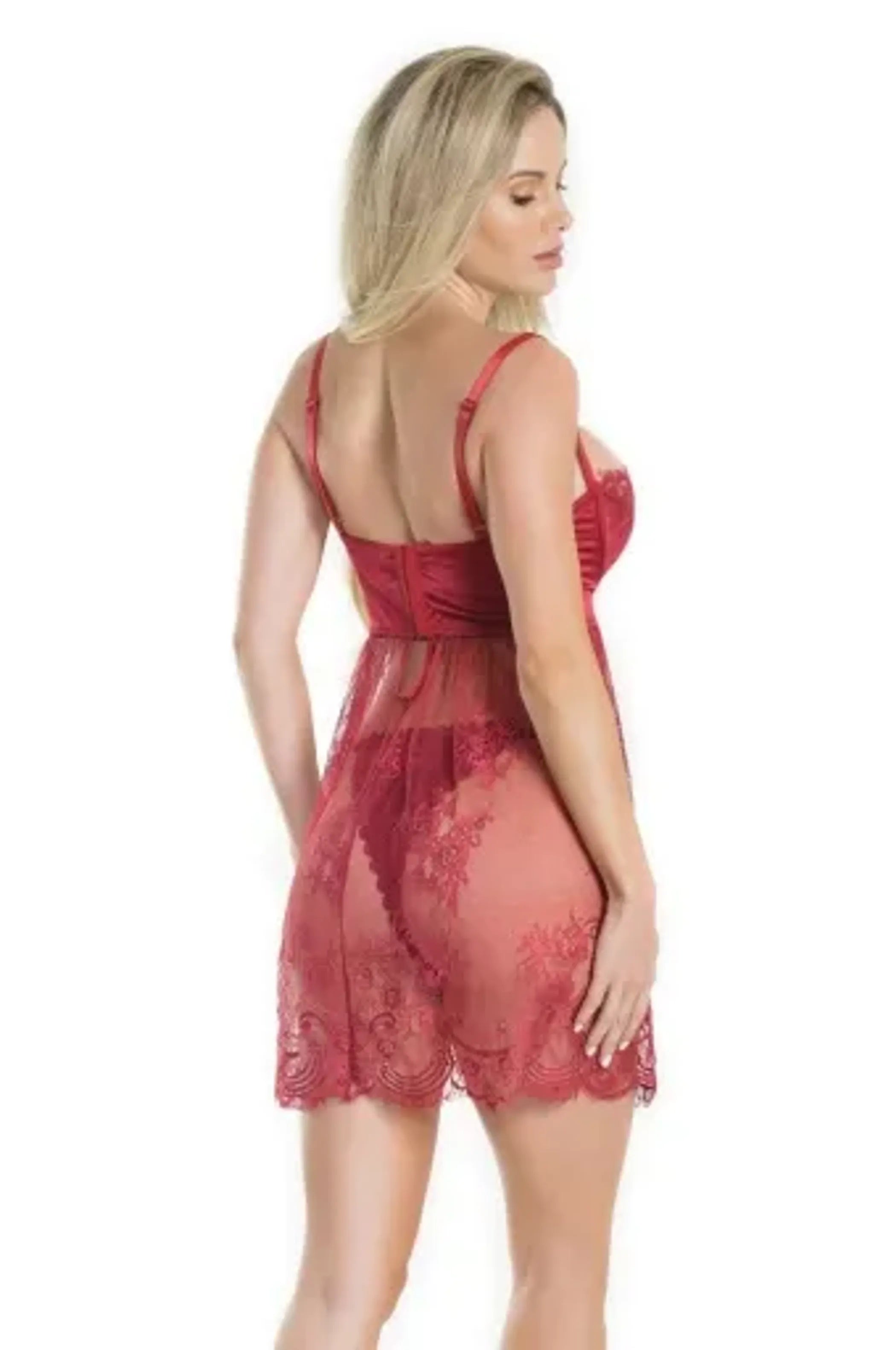 Coquette Baby Doll & G-String - Color: Merlot | Pack Of: 1 | Style: Clothing
