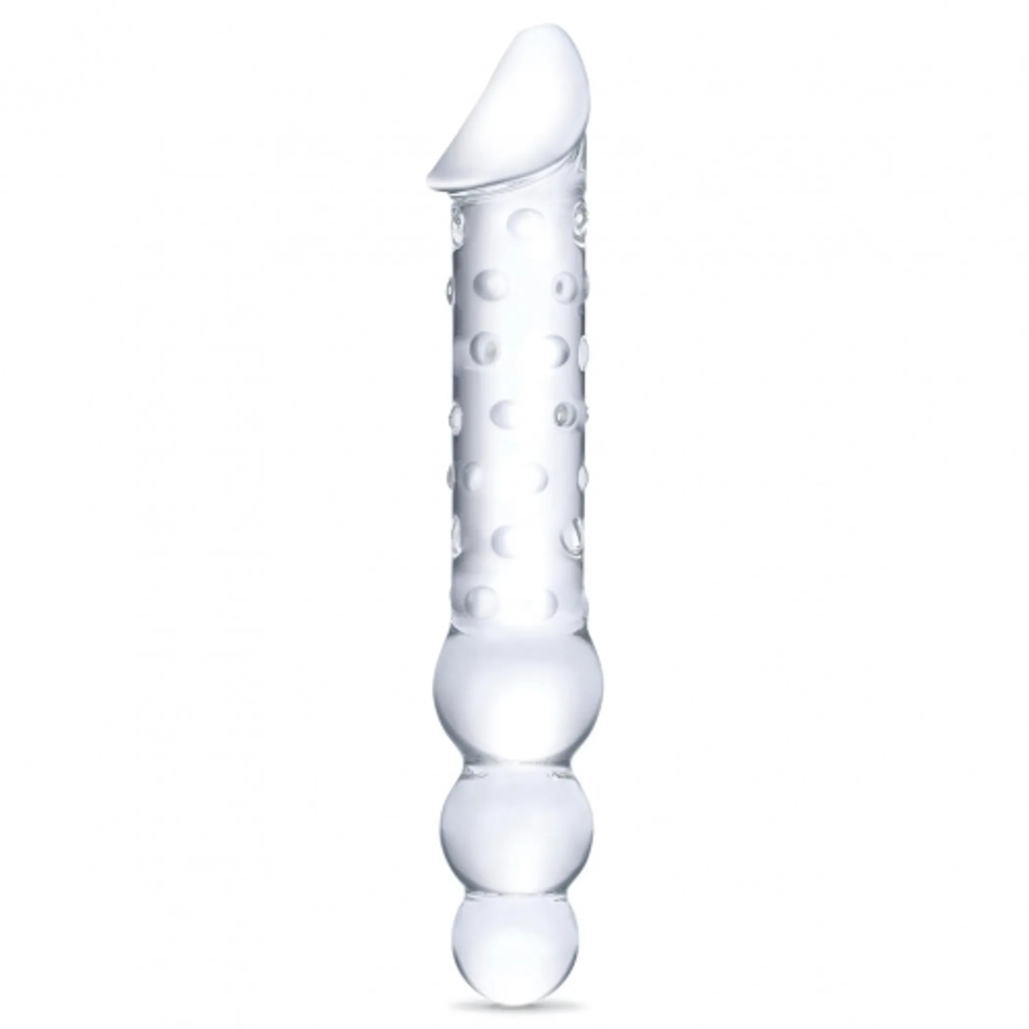 GLAS 12IN DOUBLE ENDED DILDO W / ANAL BEADS
