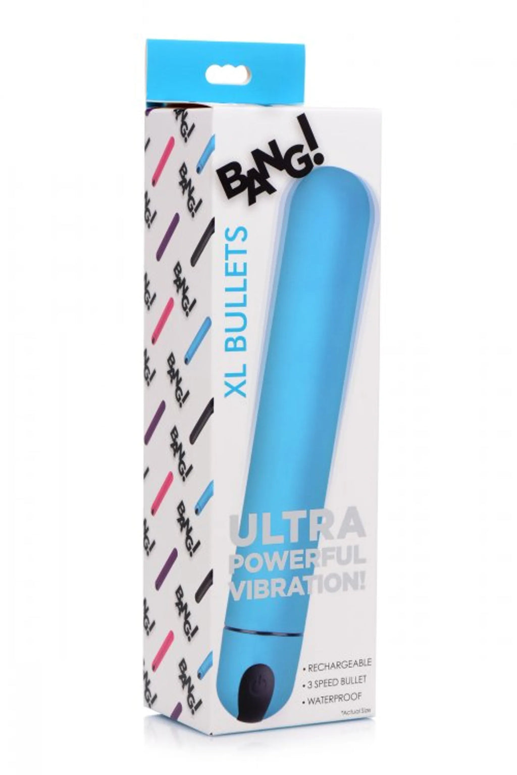 Bang! XL Vibrating Bullet – Blue
* 3 vibration speeds
* USB rechargeable
* Waterproof
* Material: Phthalate-free ABS plastic (non-porous)
* Easy to clean with mild soap or toy cleaner
* Measurements: 8.25" total length | 7" insurable | 1.4" diameter
Vyxins.com