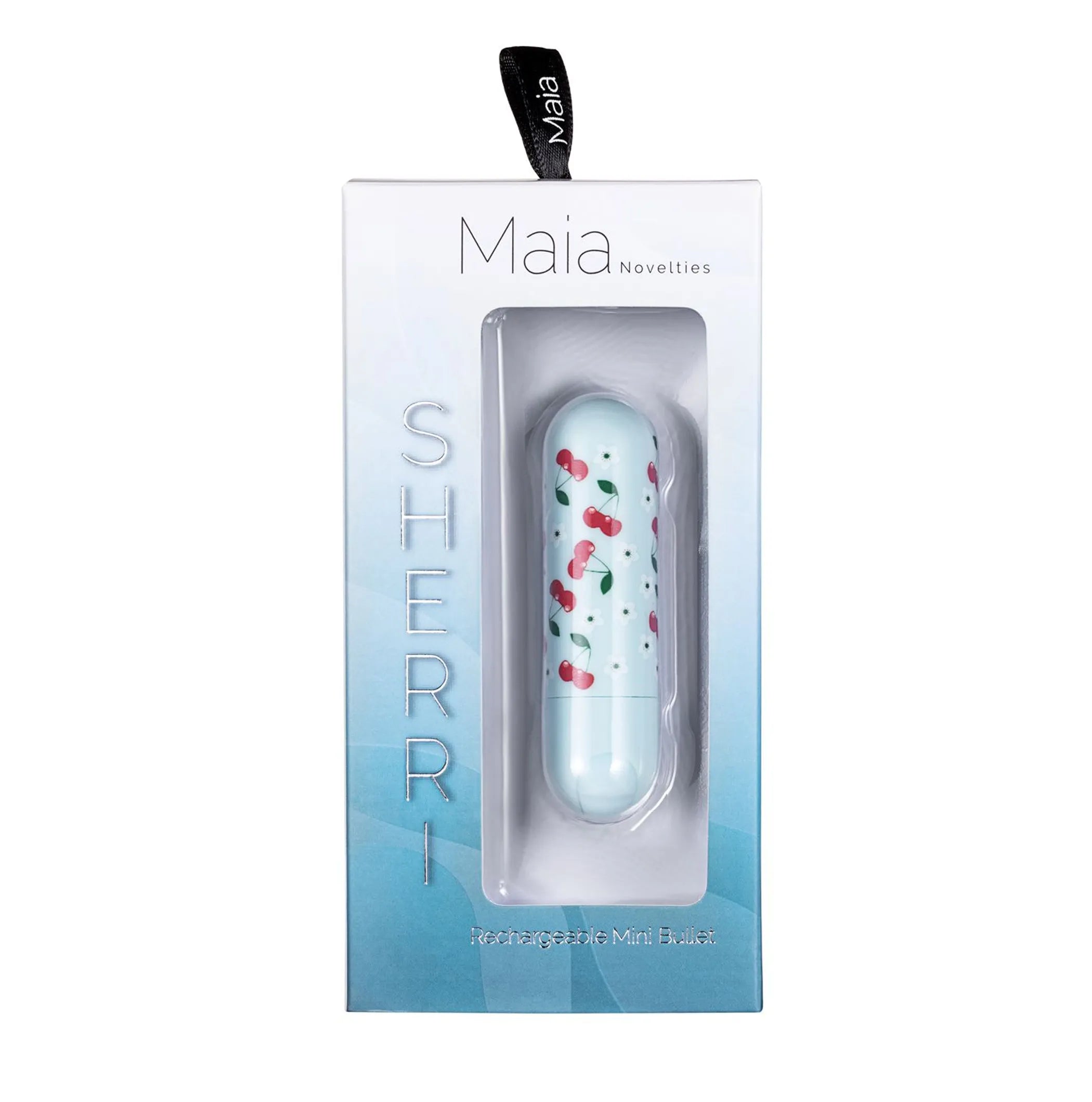 Sherri Mini Bullet – Cherry Pattern. Brand: Maia Toys. 10 vibration functions. Super-charged, long-lasting motor. 100% medical-grade silicone coating (body safe)Petite &amp; travel-friendly design. Vyxins.com 