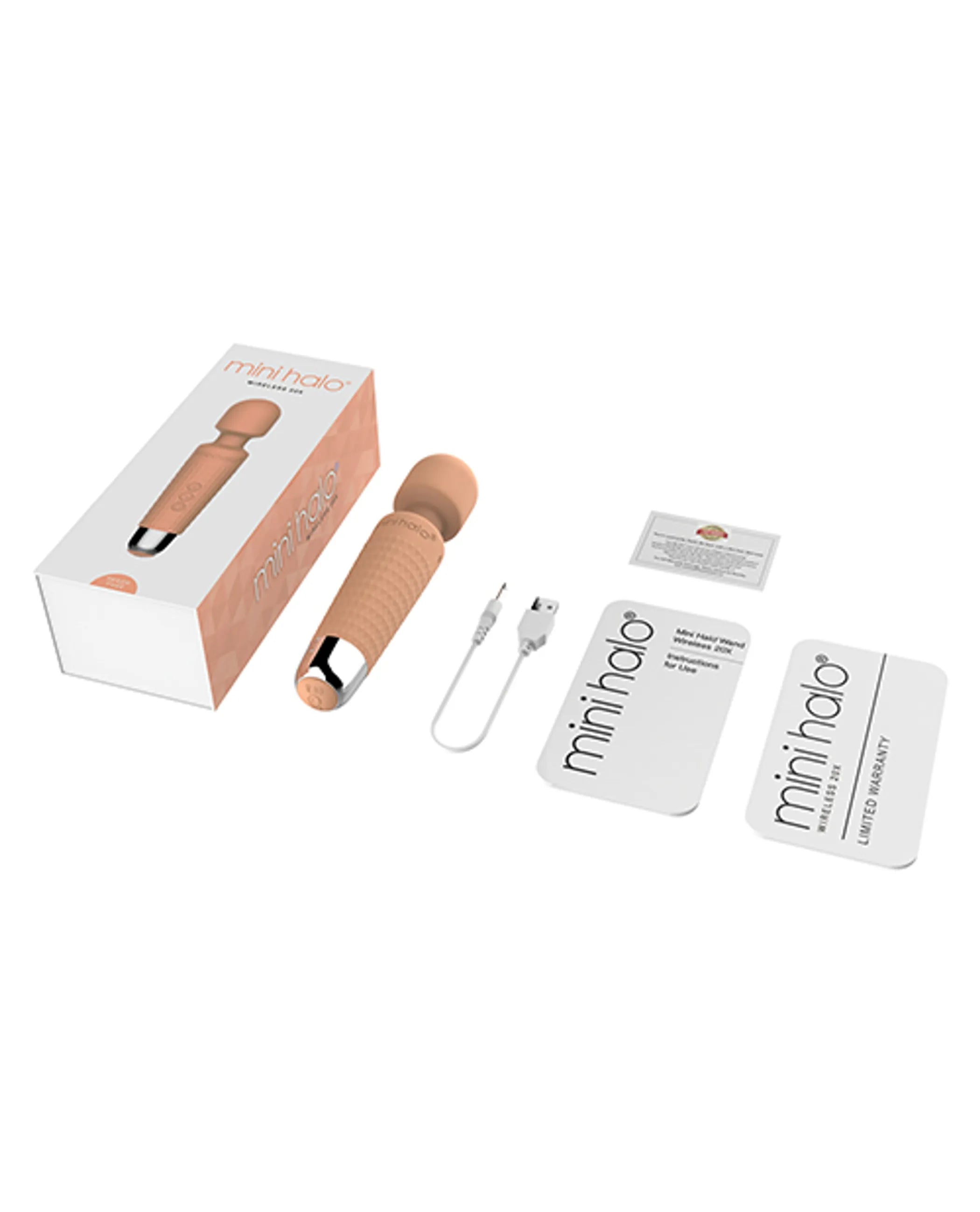 Mini Halo Wand – Peach Fuzz Orange. Rechargeable (USB cord with optional plug-in included) 20 vibration patterns.Vyxins.com  