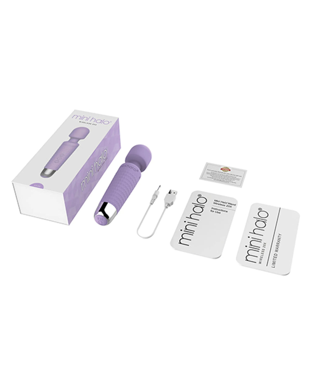 Shibari Mini Halo Wand – LILAC. Rechargeable (USB cord with optional plug-in included) 20 vibration patterns.
8 speed strengths. Bendable neck for targeted massage. Vyxins.com