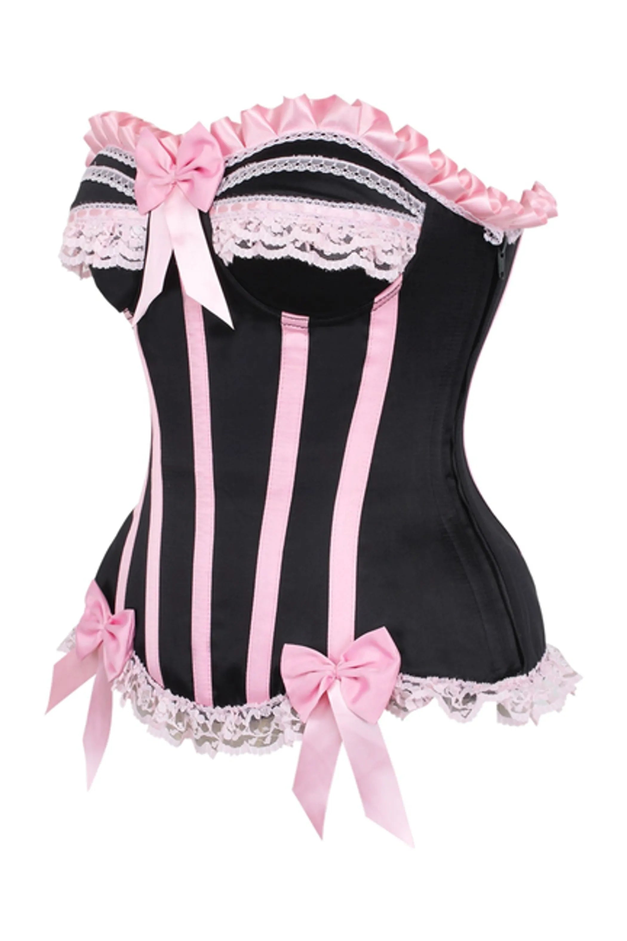 Full-bust corset crafted from premium satin

Underwire cups for sculpted support

Spiral steel boning throughout for structure and flexibility

Flat steel boning in the back for enhanced shaping

Hidden side zipper closure for a smooth finish

Lace-up back for adjustable cinching
Vyxins.com